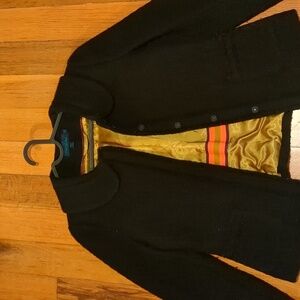 Boden black 100% wool button-up, round collar jacket, size 10